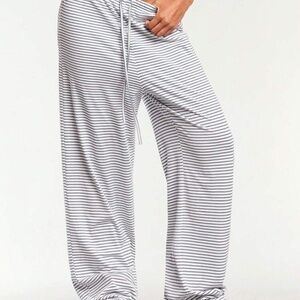 Blue and White Striped Wide Leg Lounge Pants